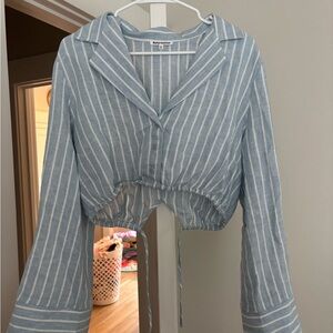 Reformation Light Blue Striped Blouse